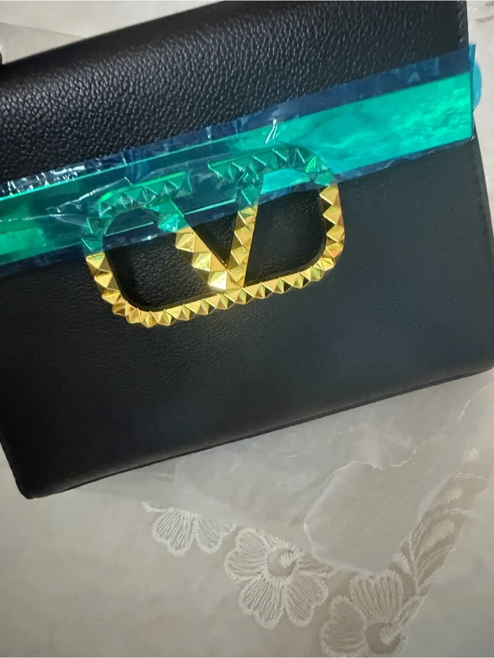 Valentino Garavani Black Leather Top-Handle Satchel with Gold V Stud Logo